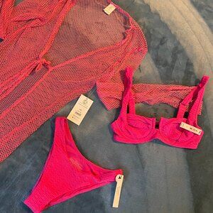 Victoria's Secret, Textured 32C Top & XS Brazilian Bottoms + Free Cover up